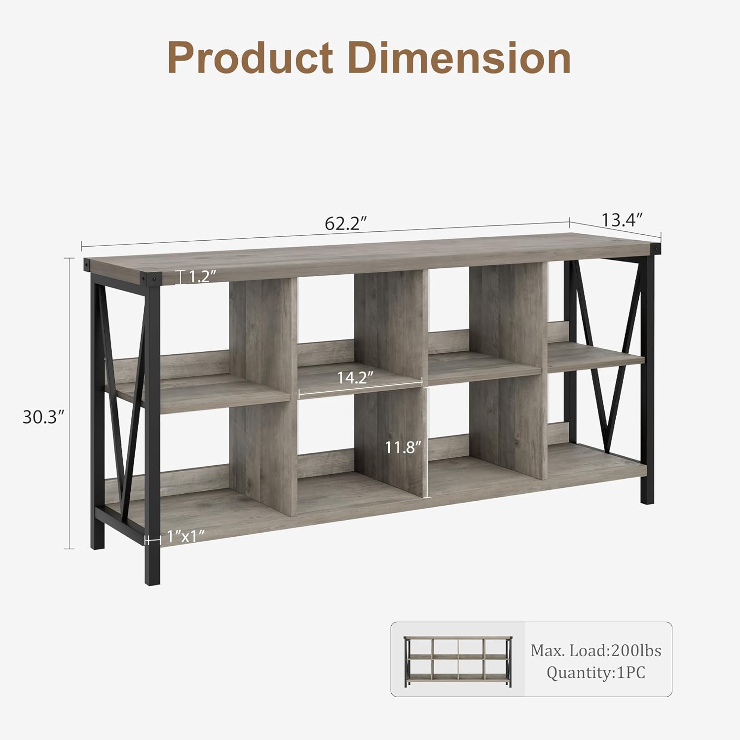 Garvee Console Table, Rustic 3 Tier Sofa Table Behind Couch, Industrial Metal Entryway Table with Storage Shelf, Farmhouse Wooden Foyer Hallway Table for Entry Living Room,Grey.