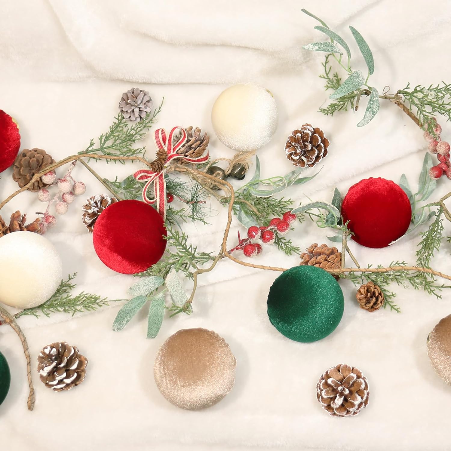 Garvee 3.14" Velvet Christmas Balls, 12PCS 80MM Plastic Christmas Ball Ornaments for Xmas Tree Hanging Decorations Assortment, for Holiday Party Decor