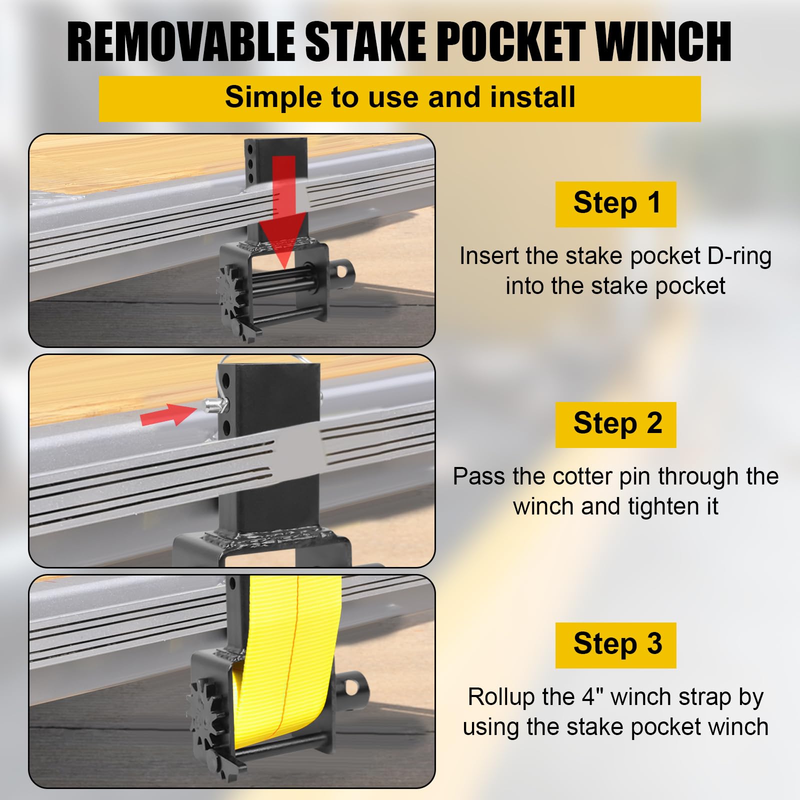 Garvee Heavy Duty Stake Pocket Winch: 5400 lbs Load Capacity, Fits 2"-4" Straps, Rust-Resistant, Easy Install