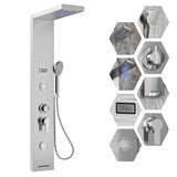 Garvee Led Shower Panel Tower System, 6 In 1 Shower Panel with Rainfall Waterfall Shower Head, 2 Body Spray, 3-Function Handheld Shower, Tub Spout,Temperature Display,Stainless Steel Brushed Wall-Mounted - 9266 LED lights