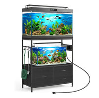 Garvee 20-29 Gallon Fish Tank Stand, Metal Double Aquarium Stand with Cabinet, Heavy Duty Reptile Terrarium Stand for Home Office Fish Tank Shelf, 330LBS Capacity, Black