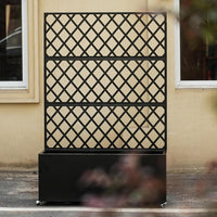 Garvee Mobile Black Galvanized Steel Raised Garden Bed with Trellis & Privacy Screen – Planter Box with Lockable Casters & Drainage Holes for Vegetables & Vines, Patio Deck or Yard – 71"X35"X16"
