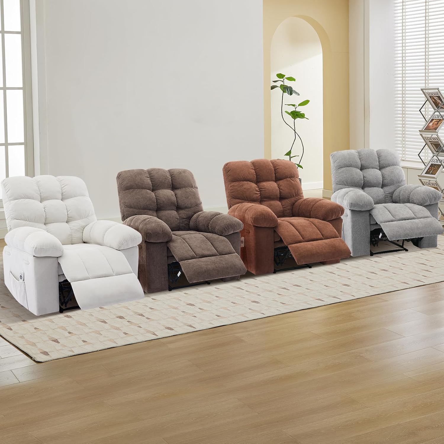 Garvee Recliner Chair with Massage and Heat, Single Sofa Wide Recliner Chair, Heat Ergonomic Overstuffed Breathable Fabric Reclining Chair with 2 Side Pockets, Remote Control, Living Room, Coffee