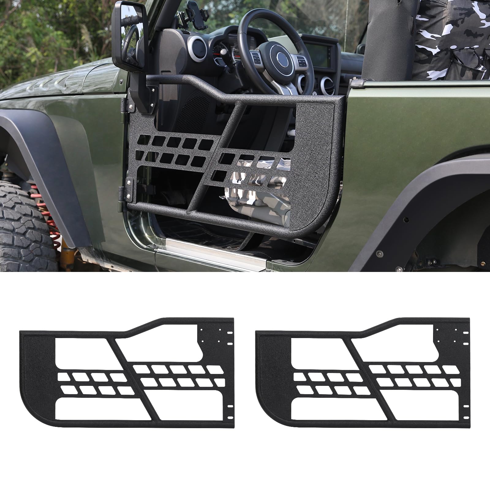 Garvee Off-Road Safari Tubular Doors Compatible with Jeep Wrangler JK 2007-2018 (2-Door Only) - Set of 2 Half Tube Doors for Offroad Trail Adventure