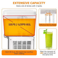 GARVEE 54L (14.4 Gallon) Commercial Juice Dispenser, 3 Tanks 380W, Stainless Steel Beverage Dispenser for Tea, Drink, Commercial Use