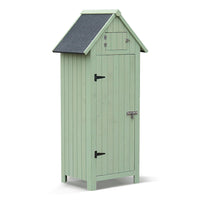Garvee Fir Wood Lockable Storage Cabinet with Waterproof Asphalt Roof & Adjustable Shelves for Patio Backyard Garage Green 22.6"x 18.2"x 63.6"