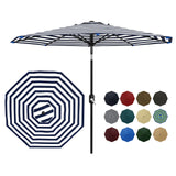 Garvee 9' Patio Umbrella with Crank Lift & Push Button Tilt, Table Umbrella Outdoor Patio 8 Sturdy Ribs for Yard, Deck, Pool, Blue & White Stripe - Light Blue And White Stripes