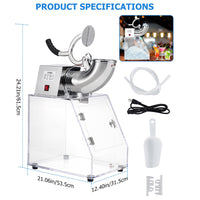 Garvee Commercial Ice Crusher Shaver Snow Cone Maker, Stainless Steel Electric Snow Cone Machine with Dual Blades, Acrylic Box, Safety On/Off Switch, Shaved Ice Machine for Home, Restaurants, Bars