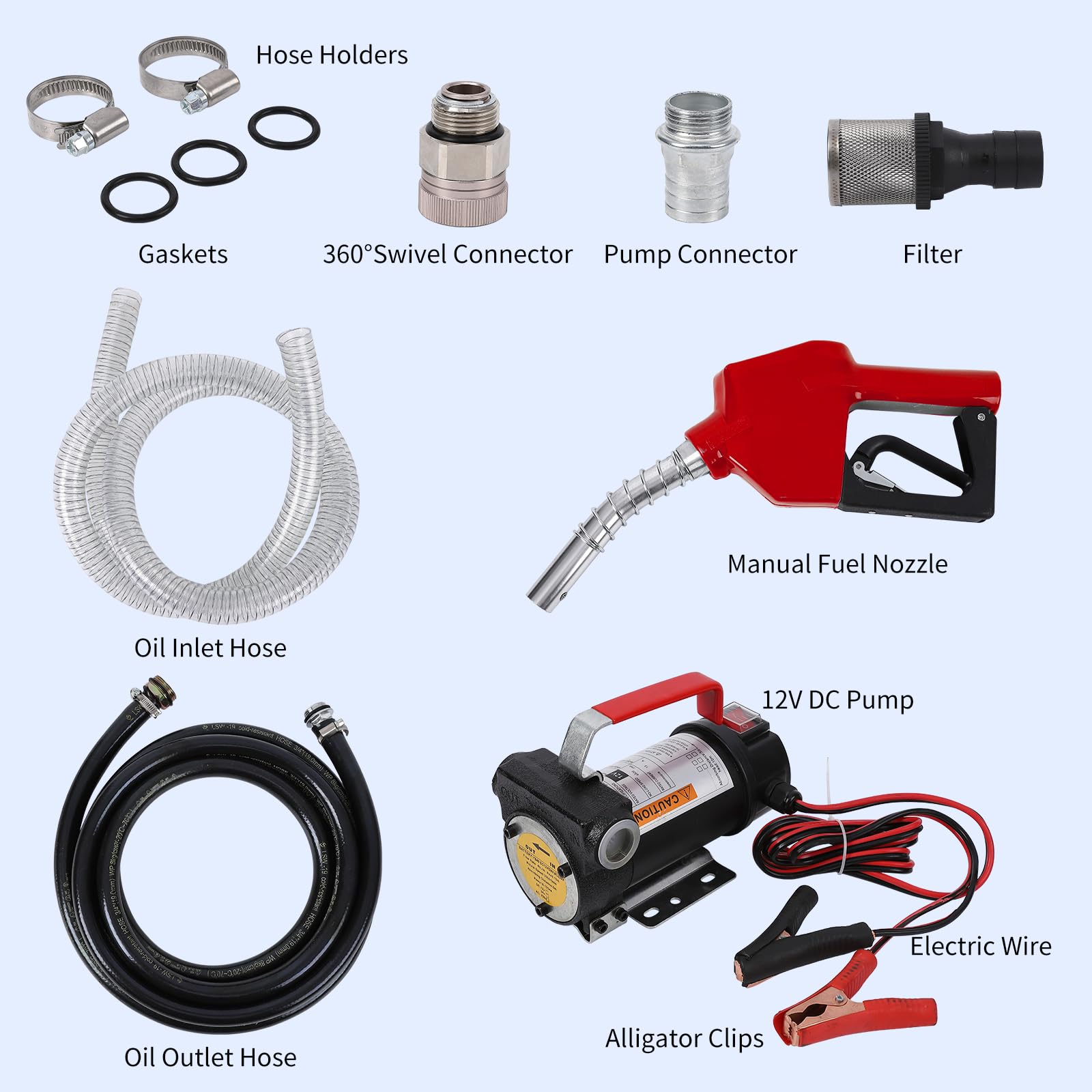 Garvee 12V, 40LPM Portable Electric Fuel Pump Kit with Auto Nozzle, Red