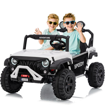 Garvee Ride P Series 24V Kids Toddler Ride On Truck 4WD 3 Speeds Large 7AH Battery Bluetooth MP3 Parent Safety Brake Red Outdoor Play - White