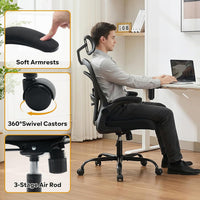 Garvee Ergonomic Office Chair, 300 LBS Capacity, High Back Mesh Desk Chair with Wheels, Flip-Up Armrests, Comfortable Lumbar Support Gaming Chairs for Home Office, Bedroom, Study, Black