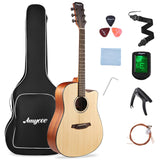 Garvee 41" Acoustic Guitar for Beginner Adult Teen Full Size Steel Acustica Guitarra with Gig Bag, Tuner, Strap, Strings, Picks, Capos, Cutaway, Right Hand,Natural - Natural