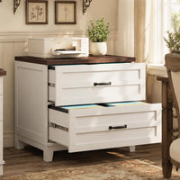 Garvee Farmhouse 2-Drawer Lateral File Cabinet - Brown-White Wooden Storage Organizer - Full Extension Deep Drawers - Adjustable Dividers - Large Capacity for Legal/Letter/A4 Files - Brown-white