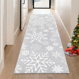 Garvee Christmas Runner Rug 2x8 Hallway Runner Rug Snowflake Xmas Runner Kitchen Rug Washable Rug Non Slip Bathroom Rug Modern Soft Low Pile Stain Resitant Carpet for Bedroom Laundry 2'x8' Grey - Gray