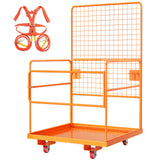 Garvee 45" x 43" Heavy Duty Steel Forklift Safety Cage (2200 LBS Capacity) - Foldable Forklift Man Basket Work Platform with Guardrails, Safety Harness & Wheels for Aerial Maintenance, High-Visibility Orange - Orange