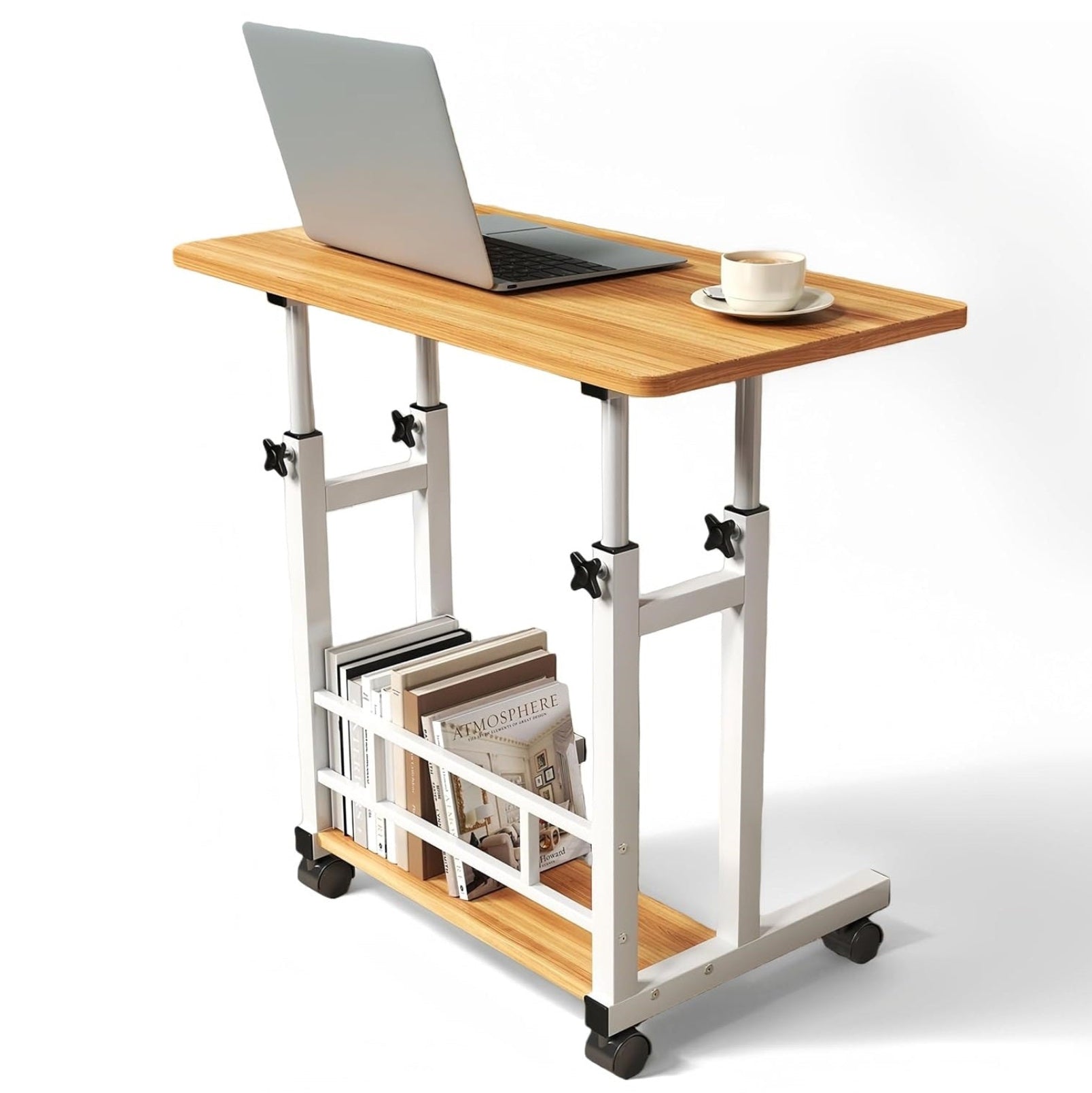 Garvee Adjustable Height Mobile Computer Desk for Small Space, Portable Rolling Writing Table with Wheels Lockable Casters, Corner Home Office Study Work Standing Desk for Bedrooms, Natural