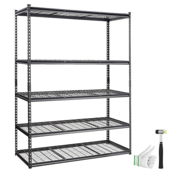 Garvee 5-Tier Metal Storage Shelves, 60" x 24" x 78" Garage Utility Rack, 2000 lb Capacity, Black