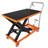 Garvee 500 lb Hydraulic Scissor Lift Table Cart, 28.5" Lift Height, Steel Platform Cart with Locking Wheels - Orange