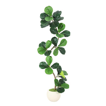 Garvee Fiddle Leaf Fig Artificial Tree with White Planter, 5ft Faux Plants Indoor with Moss, Fake Rubber Tall Fake Floor Plant in Pot - Artificial Trees for Home Office Living Room Decor