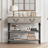 Garvee Console Table with Drawers, Narrow Entryway Table, MDF Wood & Metal, 3-Tier Storage, Adjustable Footpads, Rustic Gray, Living Room, Foyer