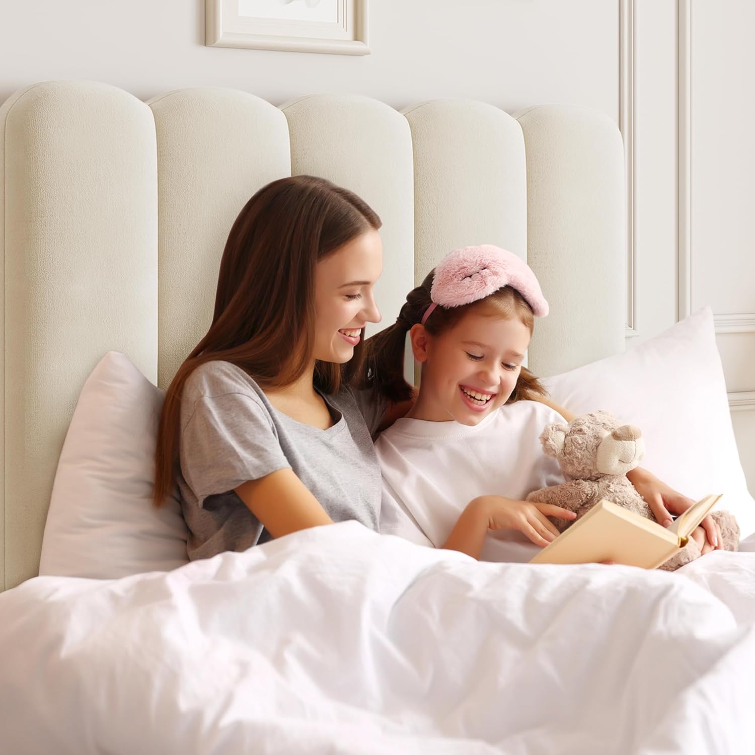 Garvee Twin Bed Frame With Under-bed Drawer, White velvet Upholstered Platform Bed with Wave Headboard for Kids / Girls, Wooden Slats Support, No Box Spring Needed, Beige