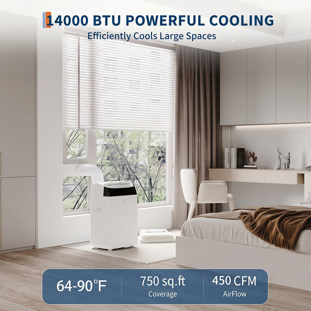 Garvee 14,000 BTU Portable Air Conditioner with Dehumidifier & Fan, Portable AC Units Cools up to 750 Sq. Ft., Remote Control, Auto Swing, Sleep Mode, Black Top