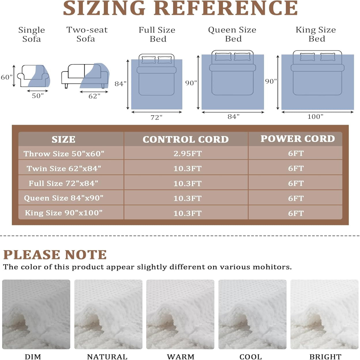 Garvee Heated Blanket Queen Size with Dual Control, Waffle Electric Blankets with ETL Certified, Soft Flannel Heating Blanket, 4 Heating Levels, 10 Hours Auto Off, White, Queen 84" x 90"