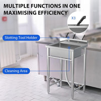 Garvee Utility Sink,24"D x 28"W x 40"H Independent Sink Without Faucet,Adjustable Support Feet,Stainless Steel Sink with Hot & Cold Hoses,Stainless Steel Sink Suitable For Kitchen And Restaurant Use