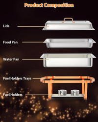 Garvee Chafing Dish Buffet Set, 8QT 4 Pack, Rectangle Chafing Dishes for Buffet w/Lid Holder, Stainless Steel Chafer Food Warmers Servers with Spoon and Tweezers for Kitchen Party Banquet Dining, Rose Gold