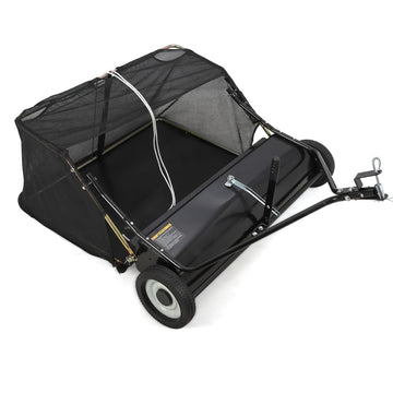 Garvee 42-Inch Tow-Behind Lawn Sweeper, 21 Cu.Ft Hopper, Adjustable Brush Height, Dump Rope, Foldable Storage, Universal Hitch, Leaf & Grass Collector, Black