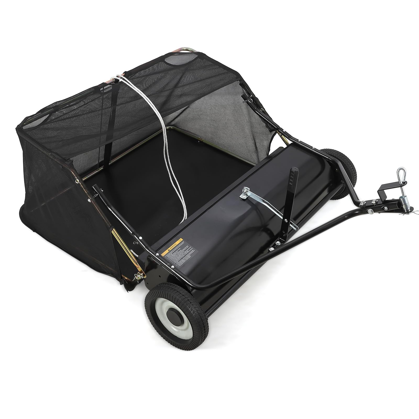 Garvee 42-Inch Tow-Behind Lawn Sweeper, 21 Cu.Ft Hopper, Adjustable Brush Height, Dump Rope, Foldable Storage, Universal Hitch, Leaf & Grass Collector, Black