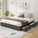 Garvee Platform Bed Frame, Fabric Upholstered with 4 Storage Drawers, No Box Spring Needed, Wooden Slats Support, Noise Free, Easy Assembly, Dark Grey(QUEEN) - Dark Gray