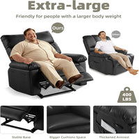 Garvee Recliner Chair for Adults, PU Leather Manual Recliner with Side Pocket, Lazy Chair with 1.5X Sponge Comfort Arm and Back for Living Room, Bedroom, Black