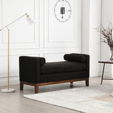 Garvee 53.5"W Upholstered Bench Ottoman With Wood Legs & Bolster Pillows For Bedroom Living Room Entryway Caramel Black - Black As Shown