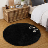 Garvee Fluffy & Sheepskin Pure Black 4'-Round Plush Rug, Non-Shedding Fuzzy for Kids Room Cute Circle Nursery Living Room - Pure Black