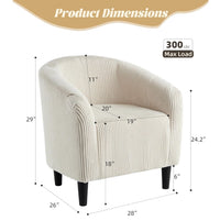Garvee Accent Chair Corduroy Club Chair, Comfy Curved Armrest Upholstered Barrel Chair with Soft Padded Seat, U-Shaped Backrest for Living Room Bedroom Study Waiting Room, Beige