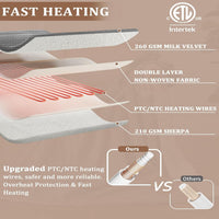 Garvee Heated Blanket Queen Size with Dual Control, Waffle Electric Blankets with ETL Certified, Soft Flannel Heating Blanket, 4 Heating Levels, 10 Hours Auto Off, Grey, 84"x90"