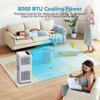 Garvee 8,000 BTUs Portable Air Conditioner Whisper-Quiet Sleep Mode, Fast Cooling, Easy Mobility with 360° Casters, and Simple Installation for Rooms up to 350 sq.ft