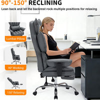 Garvee Ergonomic High-Back Executive Office Chair with Footrest, Padded Adjustable Armrest, Big and Tall Computer Gaming Desk Chair, 400 LBS Capacity, for Heavy People, Long Hours, Gray