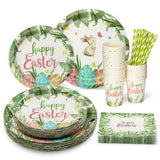 Garvee 140 PCS Easter Place Setting, Premium Paper Plates, Napkins, Cups & Straws, Disposable Tableware for 25 Guests, Green, Party Supplies
