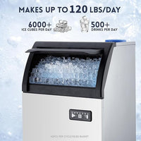 GARVEE 120Lbs Standard Under Counter Ice Maker, 250W Stainless Steel, 33Lbs Storage