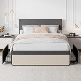 Garvee Queen Bed Frame with Storage Drawers, Upholstered Headboard, Steel Slat Support, Linen Fabric, Noise-Free, Easy Assembly - Gray