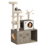 Garvee Cat Tree with Litter Box Enclosure, Sisal Scratching Post, Modern Wooden Cat Tower, Rustic Grey, 31.5''x18.9'' - Rustic Grey
