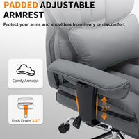 Garvee Ergonomic High-Back Executive Office Chair with Footrest, Padded Adjustable Armrest, Big and Tall Computer Gaming Desk Chair, 400 LBS Capacity, for Heavy People, Long Hours, Gray