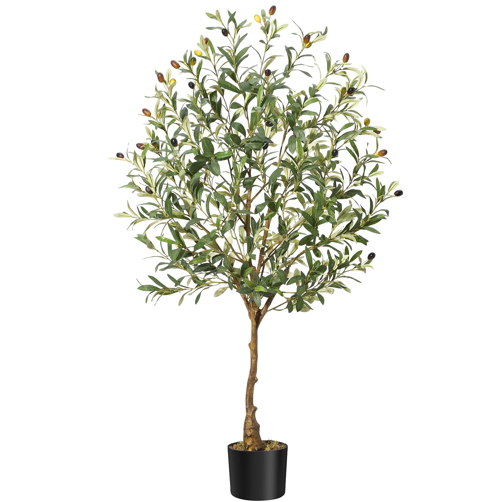Garvee 7FT Artificial Olive Tree, Tall Fake Olive Trees with Realistic Trunk, Leaves, Fruits, Fake Olive Trees Potted Topiary Tree with Dried Moss for Home Office Living Room Bedroom Stairs Foyer Decor