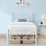 Garvee Twin Metal Bed Frame for Girls & Boys White Platform Bed Frame with Headboard and Footboard Simple and Atmospheric Mattress Foundation Strong Metal Slats Support, No Box Spring Needed Noise Free - White