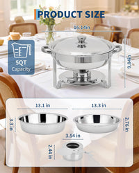 Garvee Heavy Duty 2 Pack 5QT Stainless Steel Round Chafing Dish Buffet Set - Stackable Catering Food Warmer with Lids for Parties, Weddings, Banquets - Portable & Easy Clean Buffet Server, 2pcs