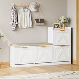 Garvee Shoe Storage Cabinet with Bench, 4 Flip-Drawer Organizer for Entryway, Adjustable Shelves, Cushioned Seat, White, Narrow Hallway Storage for 35-40 Pairs - White