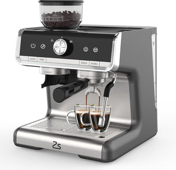 Garvee 1450W 120V 20 Bar Espresso Machine with Steam Wand, Fast Heat,Built-In Bean Grinder,for Home Barista, Gifts for Dad,Mom,Coffee Lover- Gray