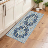 Garvee 2x6 Ft Vintage Machine Washable Area Rug with Rubber Backing for Living Room, Bedroom, Kitchen - Blue - Blue